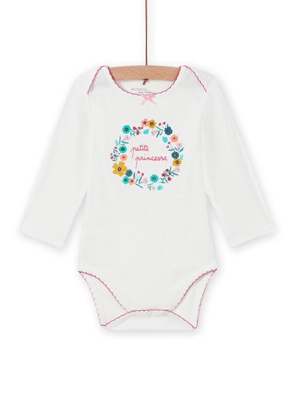 Body bianco motivo corona di fiori neonata MEFIBODPRI / 21WH13C4BDL001