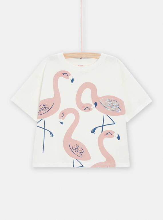 T-shirt con paillettes bianca e rosa bambina TAJOTI3 / 24S901B3TMC001