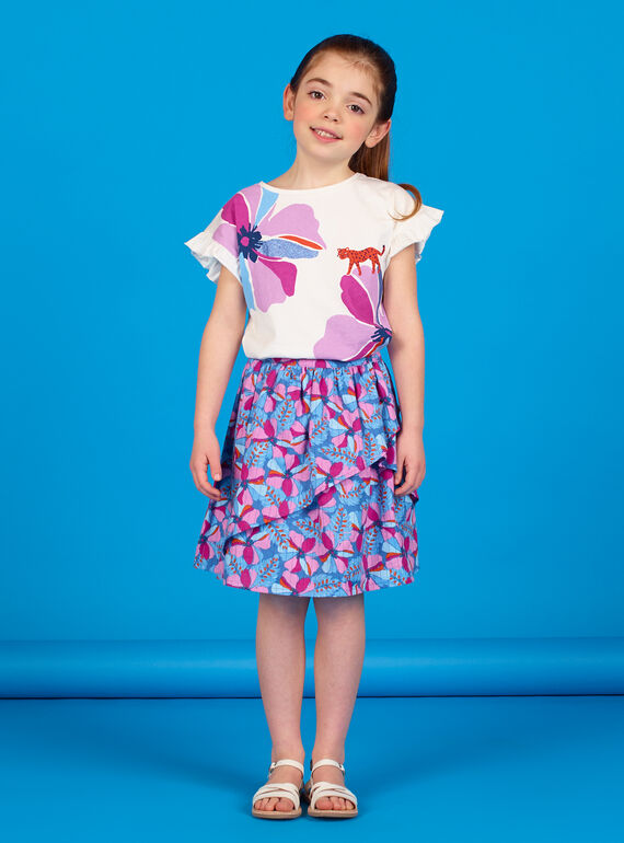 Gonna blu lavanda e rosa con stampa a fiori e righe Lurex® in cotone LABLEJUP1 / 21S901J1JUPC208