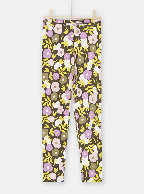 Leggings kaki con stampa a fiori bambina SYAKYOLEG / 23WI01I1CALI808