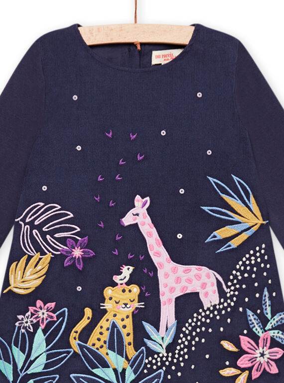 Abito navy in velluto con motivi savana ricamati neonata MIPLAROB1 / 21WG09O3ROBC202