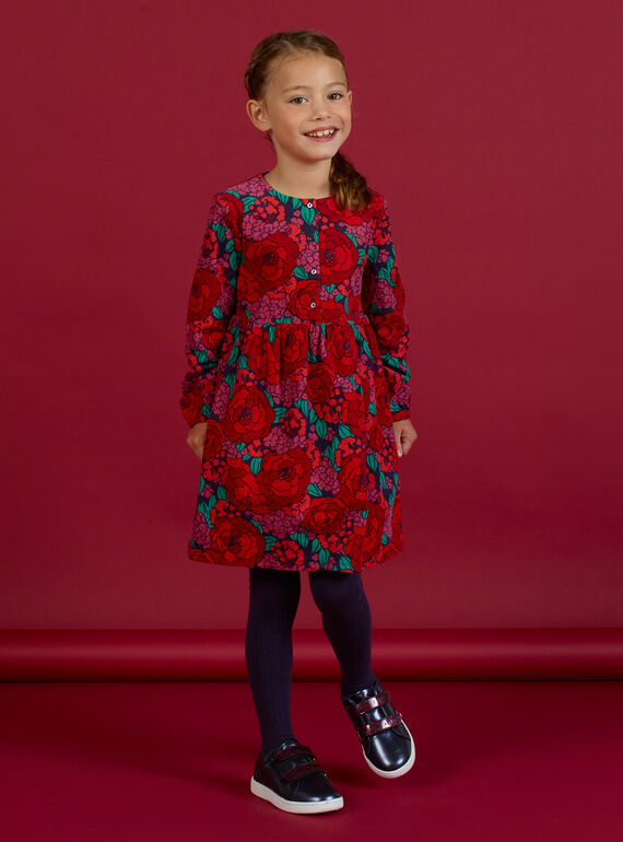 Abito maniche lunghe stampa a fiori in velluto a costine bambina MAFUNROB1 / 21W901M3ROBH703