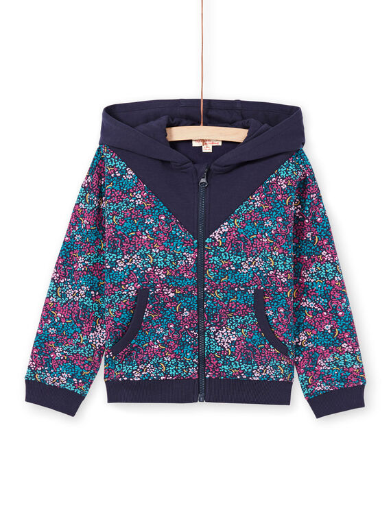 Giacca sportiva con cappuccio e stampa a fiori blu notte bambina MAJOHAUJOG4 / 21W90114JGHC205
