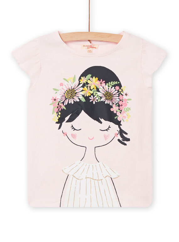 T-shirt rosa chiaro con motivi bambina e corona di fiori bambina NASOTI2 / 22S901Q4TMC321