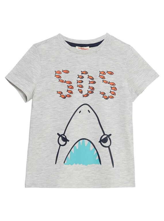 T-shirt bambino maniche corte grigio melange con stampa squalo JOJOTI11 / 20S902T5D31J920
