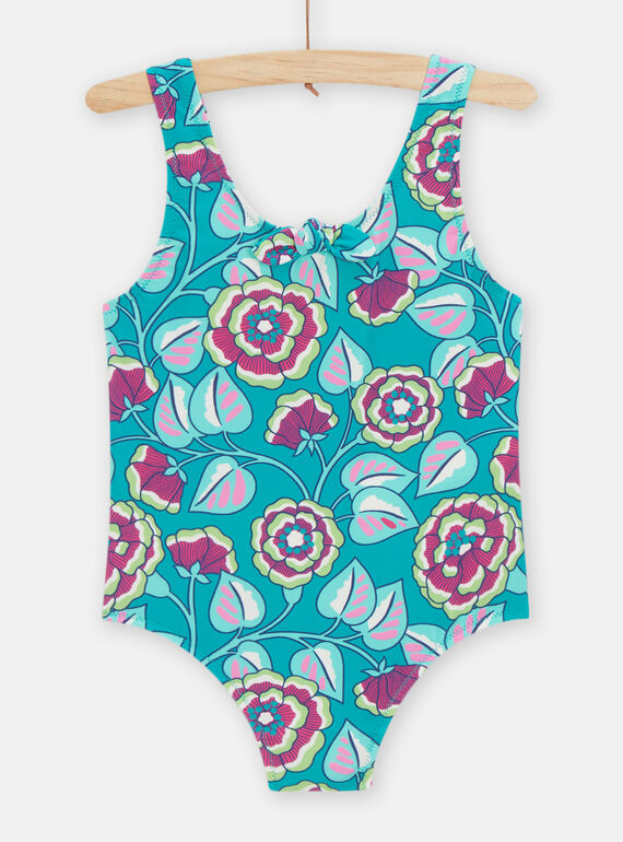 Costume intero turchese con stampa a fiori bambina TYAMER3 / 24SI01G6MAI202