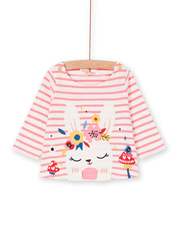T-shirt bianca e rosa a righe neonata LIHATEE / 21SG09X1TMLD305