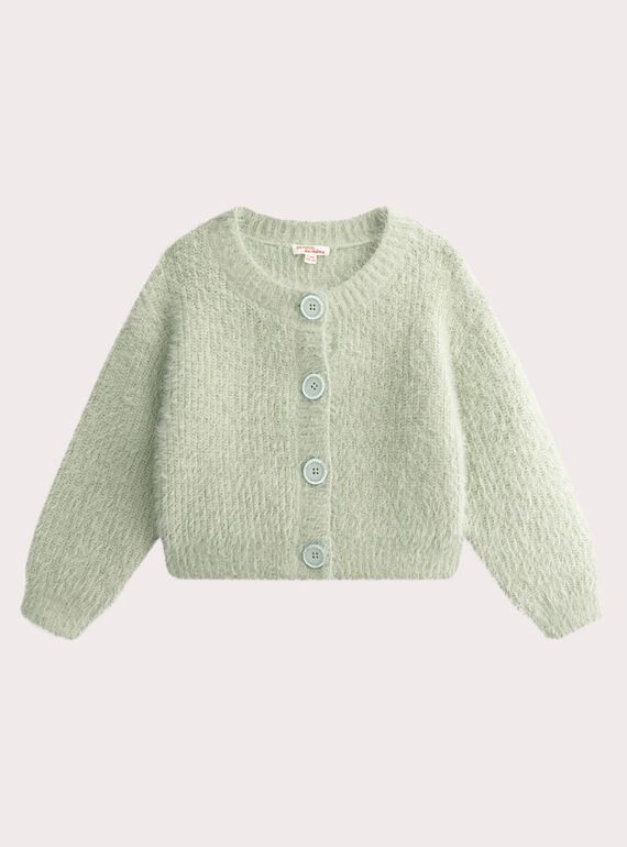 Cardigan in maglia a piume iridescenti verdi per bambina VAPERCAR / 24W901R1CARG622