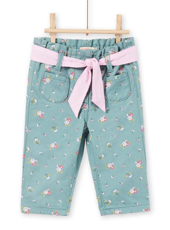 Pantaloni azzurri con stampa a fiori neonata MIKAPAN / 21WG09I1PAN612
