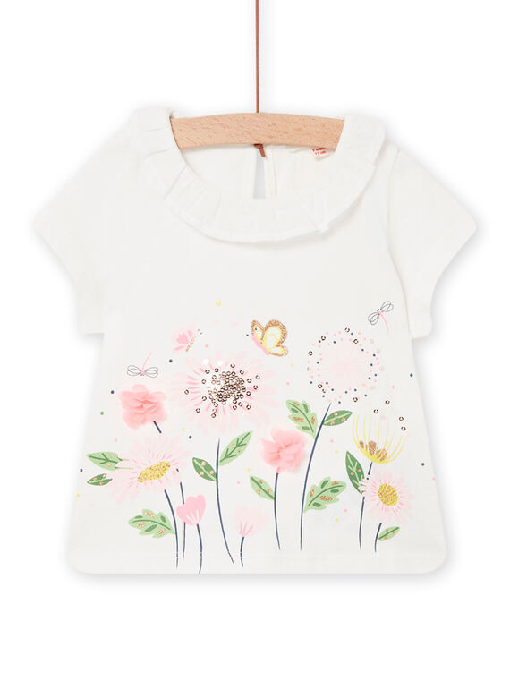 T-shirt motivi fiori collo con volant neonata NISOBRA / 22SG09Q1BRA001