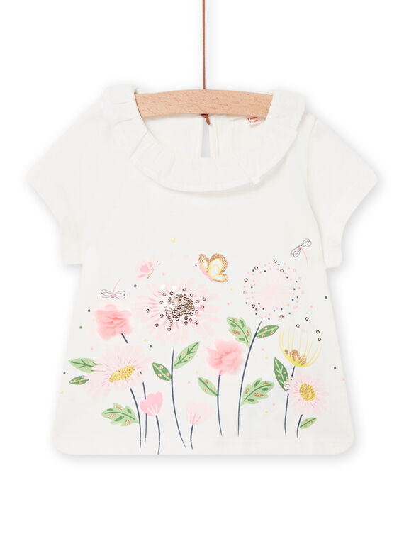 T-shirt motivi fiori collo con volant neonata NISOBRA / 22SG09Q1BRA001