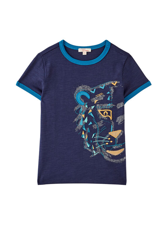 T-shirt navy bambino con ricamo motivo testa di tigre JOJATI2 / 20S902B2TMC705