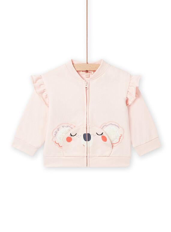 Cardigan rosa motivo koala e dettagli volant neonata NIMOCAR2 / 22SG09N2CARD327