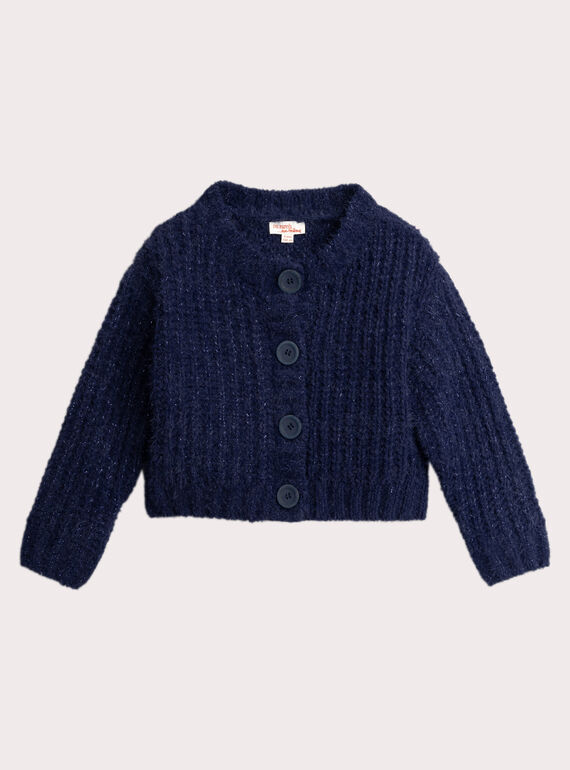 Cardigan blu navy in maglia piuma per ragazza  VAJOCAR1 / 24W901H5CAR070