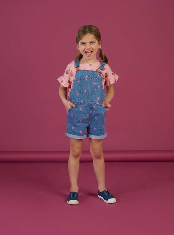 Salopette in jeans blu con ricami a fiori RAMAGSAC / 23S901T1SACP272