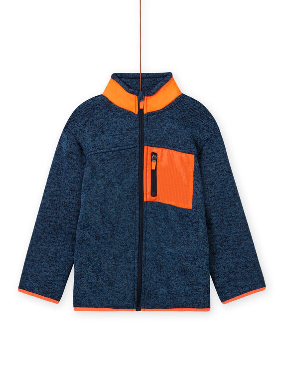 Cardigan blu-grigio melange e inserti arancioni bambino MOJOGITEK3 / 21W90213GIL219