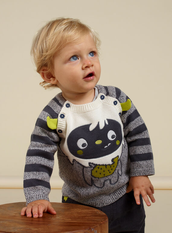 Maglia grigia melange con motivo mostro nascita bambino MUHIPUL / 21WG10U1PUL943