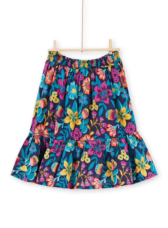 Gonna lunga blu stampa fiori colorati bambina LAMUMJUP2 / 21S901Z1JUPC211