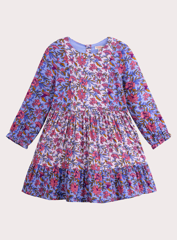 Abito patchwork con stampa floreale blu e rosa per bambina VADAROB1 / 24W90122ROBH705