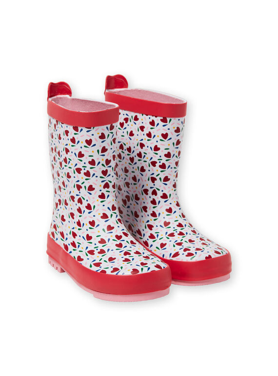 Stivali da pioggia bianchi e rossi bambina LFBPHEARTS / 21KK3521D0C000