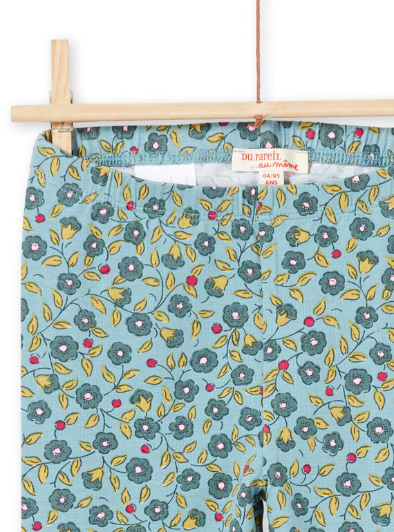 Leggings blu e kaki stampa a fiori bambina MYAKALEG1 / 21WI01I1CAL612