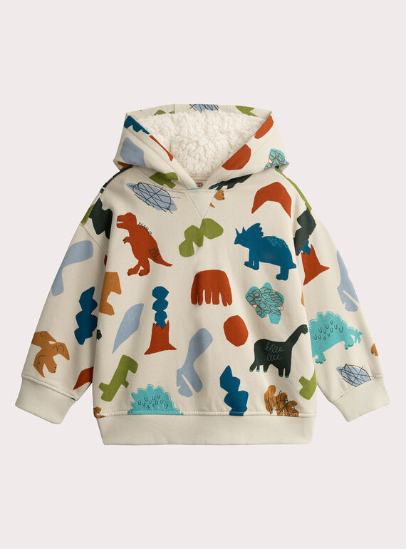 Felpa con cappuccio ecru con stampa dinosauro per ragazzo  VOKLISWE2 / 24W90242SWE632