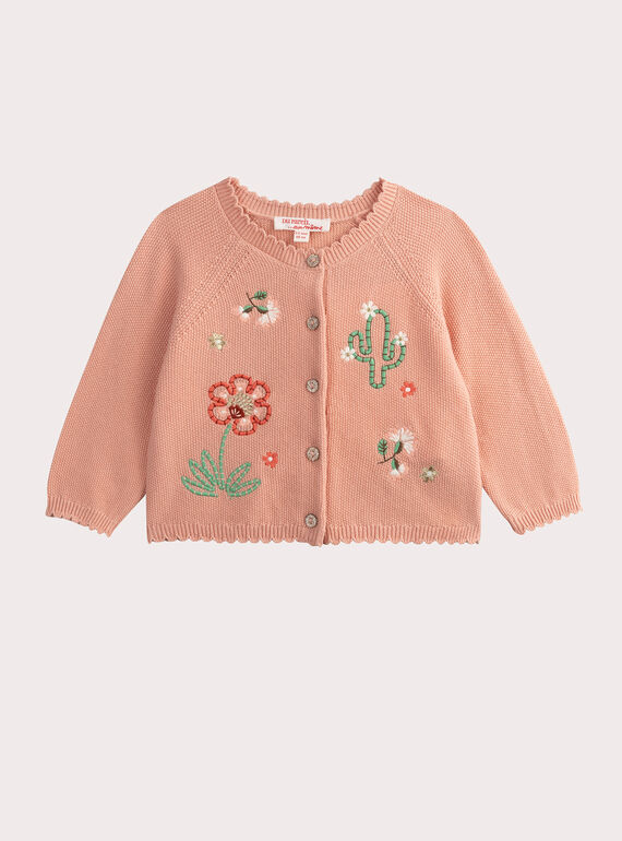 Cardigan rosa con ricami per neonata WILANCAR1 / 25SG0943CAR030