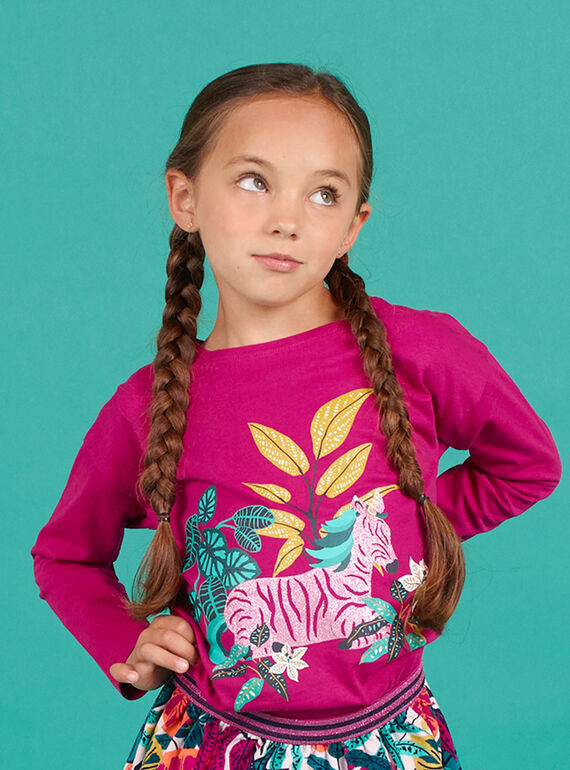 T-shirt maniche lunghe fucsia motivo zebra bambina MATUTEE1 / 21W901K3TMLD312