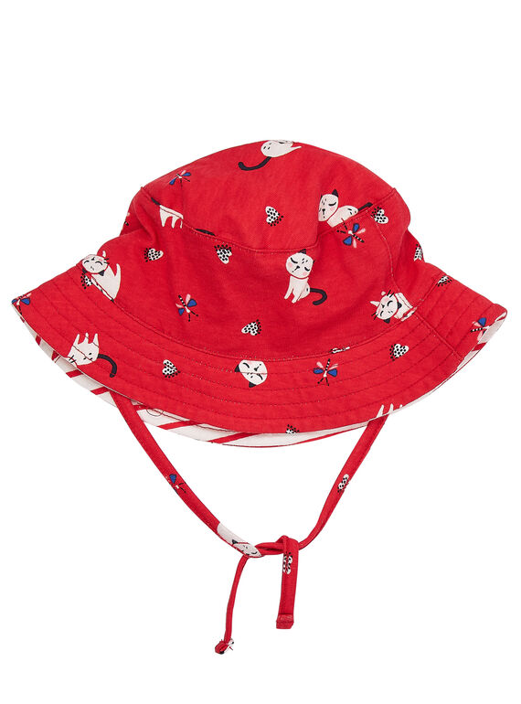 Cappello da pescatore neonata rosso con motivo gatto JYIGRACHA / 20SI09E1CHA050