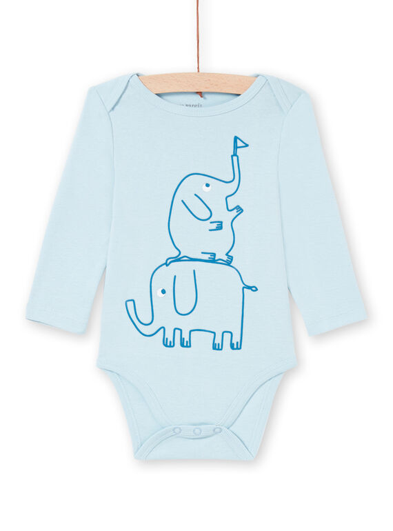 Body a maniche lunghe blu con motivi elefanti neonato MEGABODELE / 21WH14B2BDL222