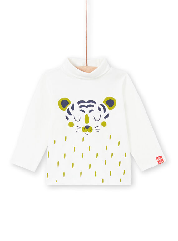 Dolcevita maniche lunghe ecrù con motivo tigre neonato MUJOSOUP3 / 21WG10N3SPL001