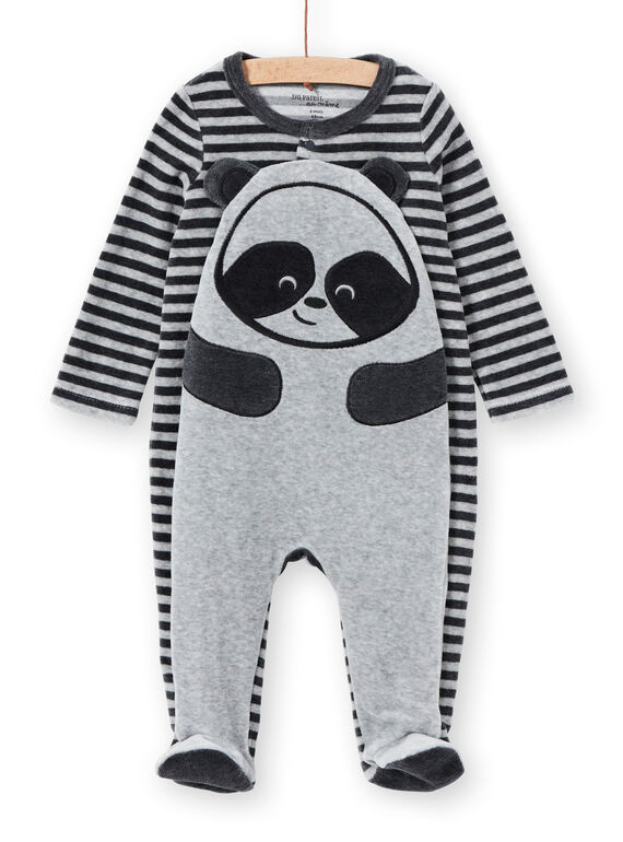 Tutina corredo bambino in velluto a righe melange motivo panda LEGAGREPAN / 21SH1451GREJ922