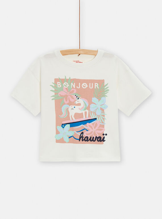 T-shirt ecrù con motivo unicorno fantasia bambina TAJOTI6 / 24S901C1TMC001