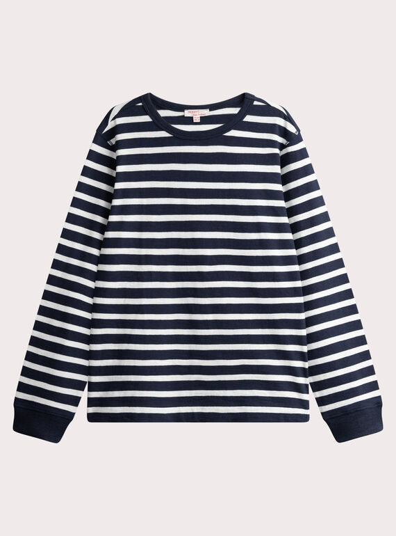 T-shirt marina con strisce bianche per ragazzo  VOJOTIRIB4 / 24W902I1TML705