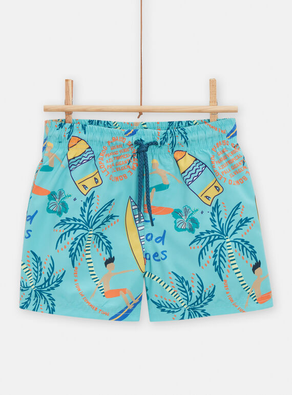 Costume shorts turchese con stampa palme e surf bambino TYOMERBOXSURF / 24SI02G4MAI202