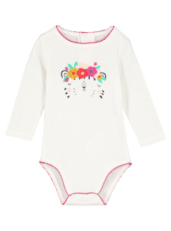 Body maniche lunghe ecrù in tessuto a costine neonata GEFIBODLEO / 19WH13N5BDL001