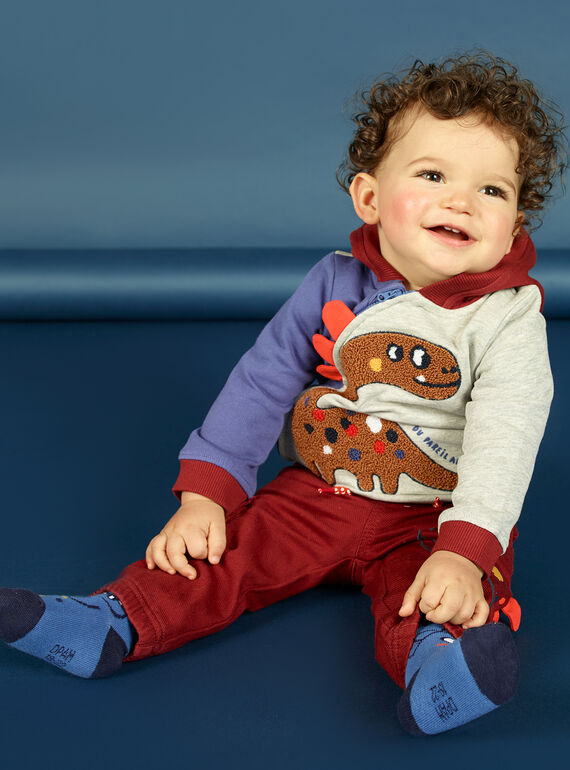 Cardigan con cappuccio tricolore con motivo dinosauro neonato MUPAGIL / 21WG10H1GIL943