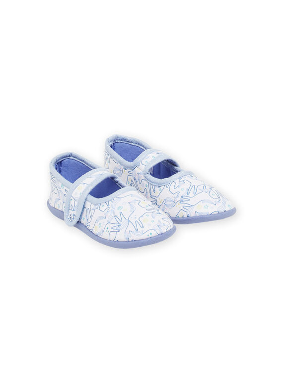Babbucce ecrù e blu con stampa unicorni RAPANTSAUM / 23KK3541D07001