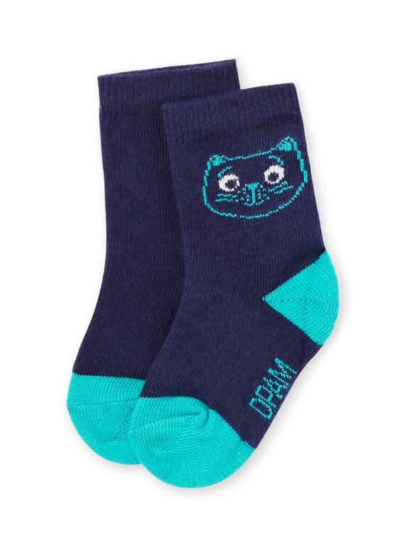 Calze blu con motivi teste di gatto neonato MYUJOCHOU4 / 21WI1011SOQ713