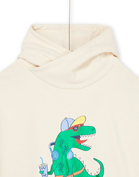 Felpa con cappuccio bianco crema con motivo dinosauro ROPURSWE2 / 23S902L1SWEA002