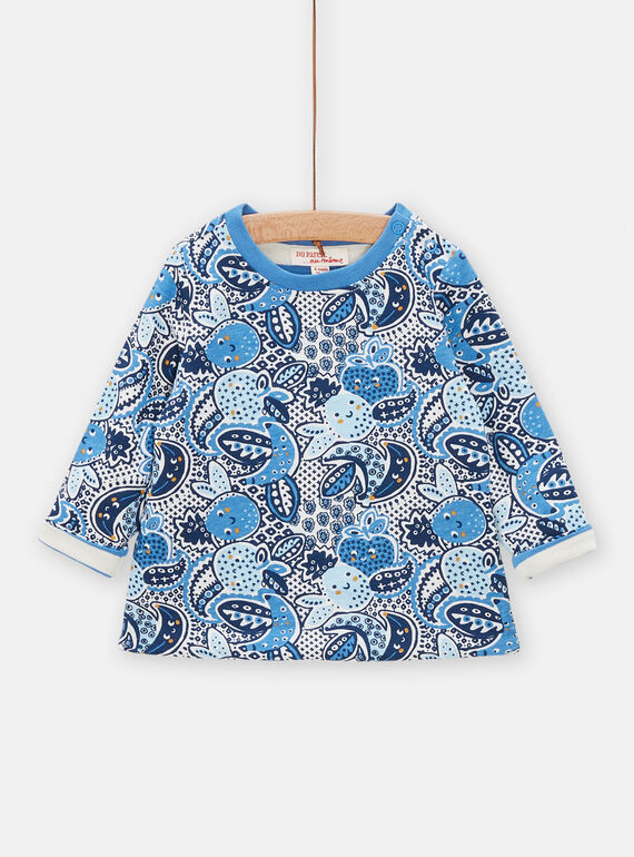 T-shirt neonato blu ed ecrù double face TUDETEE2 / 24SG10J3TMLC221