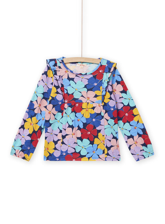 Blusa navy con stampa a fiori colorata bambina NALUTEE3 / 22S901P1TML070