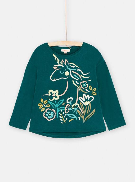 T-shirt petrolio con motivo unicorno bambina SADUTEE1 / 23W901P2TML714