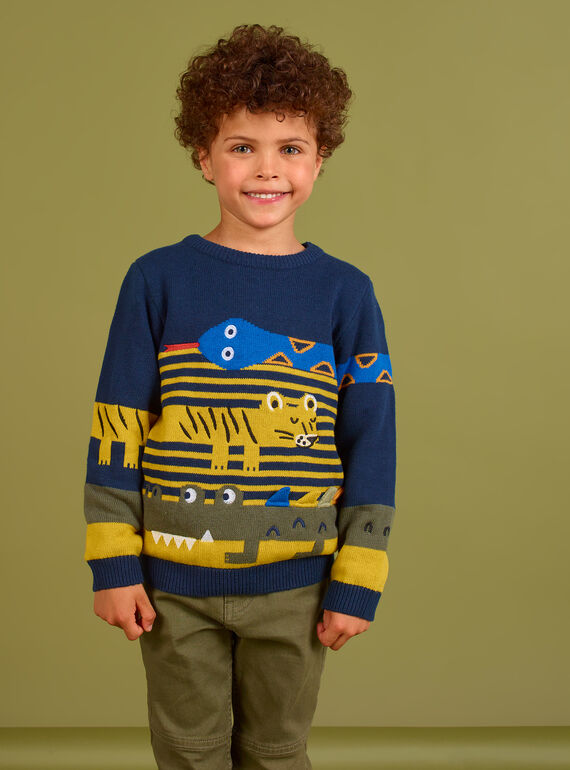 Maglia blu notte motivi animali bambino MOKAPUL / 21W902I1PUL705