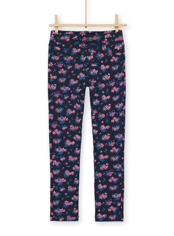 Jeggings blu scuro e rosa con stampa a fiori in tessuto felpato spazzolato LAJOPANT1 / 21S90133D2BC205