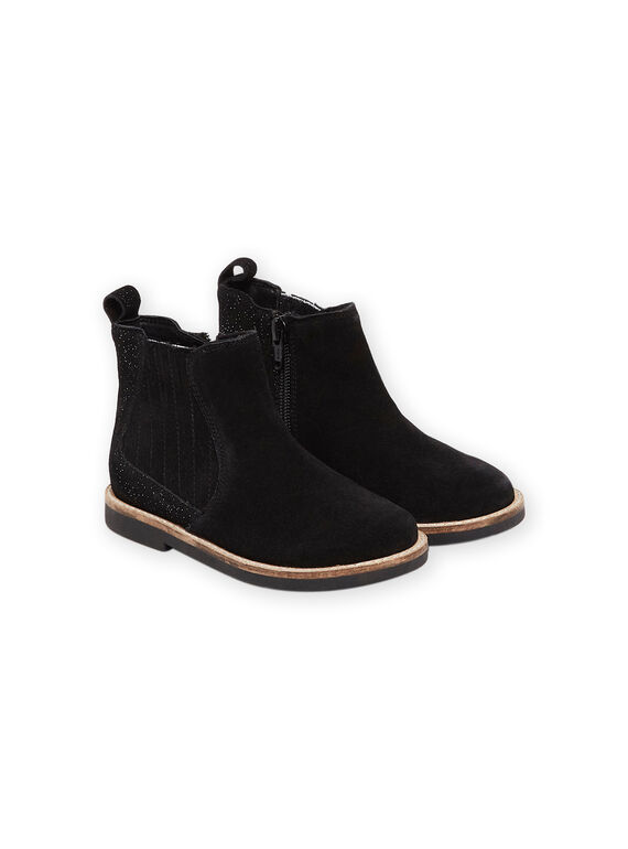 Stivaletti Beatles in pelle nera con elastico fantasia PABOOTBLACK / 22XK3573D0D090