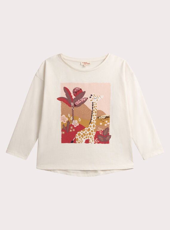 T-shirt ecru animazione giraffa e paillettes per ragazza  VABATEE2 / 24W901Q1TML003