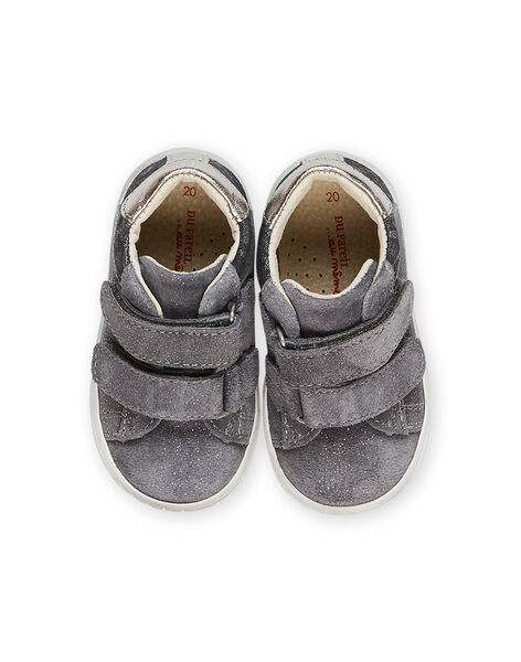 Sneakers alte in crosta di pelle grigia glitterata e stampa leopardo PIBASLEO / 22XK3781D3P940
