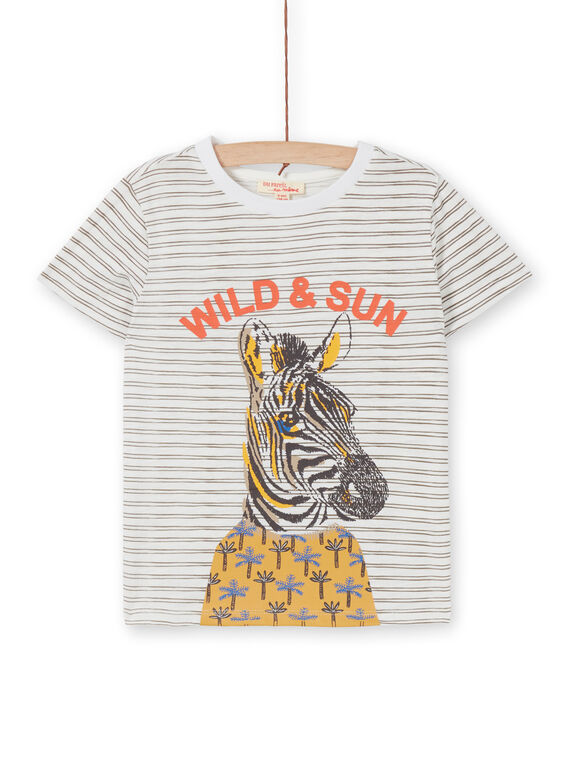 T-shirt ecrù e arancione a righe bambino LOTERTI5 / 21S902V1TMC001