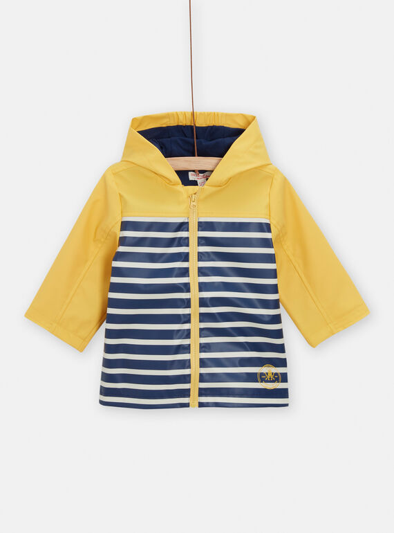 Impermeabile giallo e navy con stampa a righe neonato TUGROIMP / 24SG10P1IMPB105
